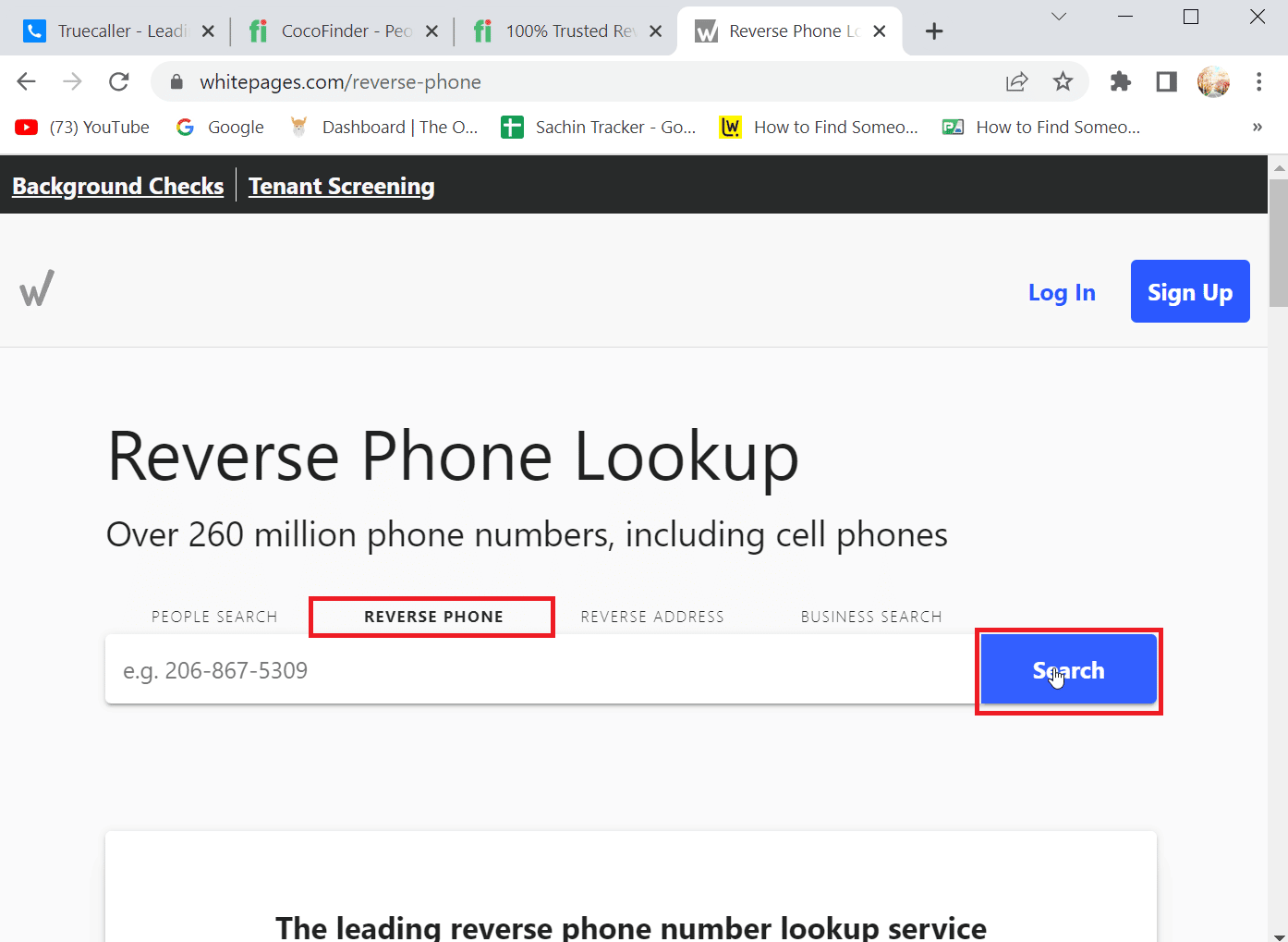 cliquez sur inverser le téléphone entrez le numéro et cliquez sur rechercher