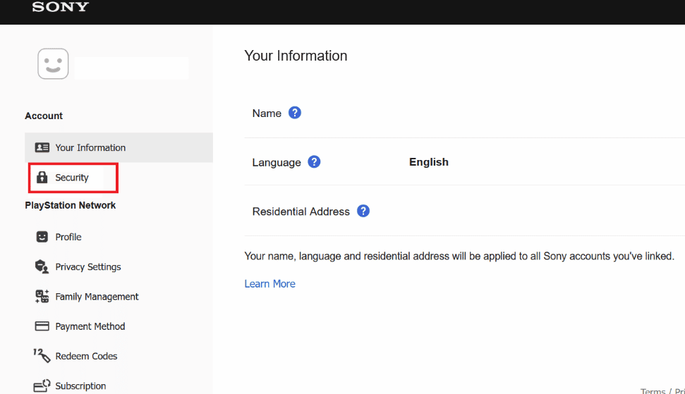 Fare clic su Sicurezza nel riquadro di sinistra | Come modificare il numero di telefono su PS4