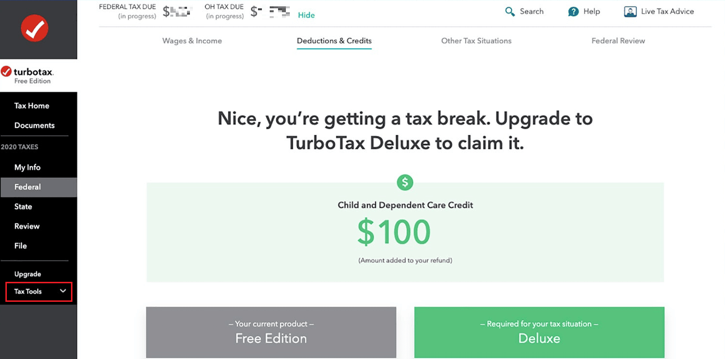 W menu po lewej stronie kliknij Narzędzia podatkowe | usuń swoje konto TurboTax