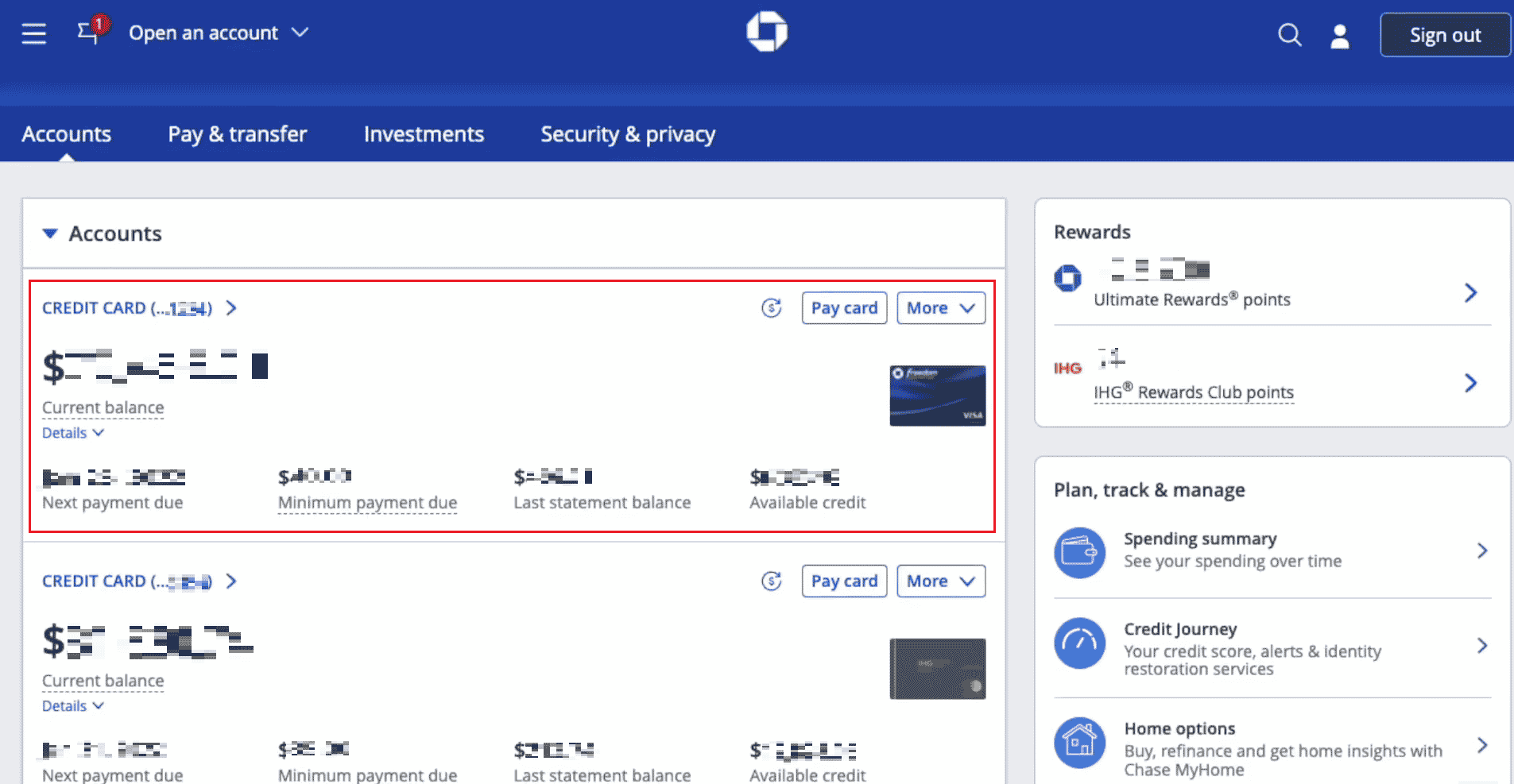 Se la carta di credito desiderata si presenta con tutti i dettagli, come saldo attuale, ecc., significa che è attiva online | attiva la carta di debito Chase sull'app Chase