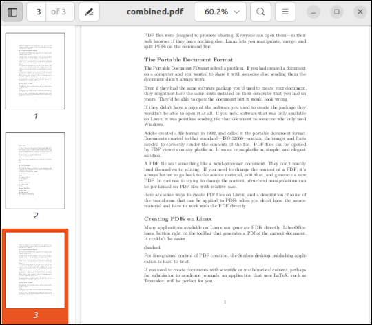 新的 PDF 文件包含兩個原始 PDF 文件的所有頁面