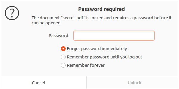 Средство просмотра PDF запрашивает пароль для открытия зашифрованного файла PDF.