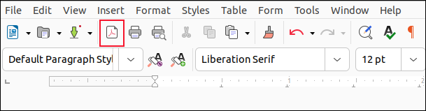 Tombol PDF Penulis LibreOffice