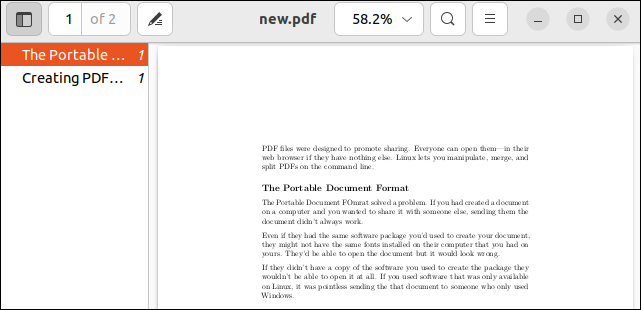 Открытие PDF, созданного pandoc