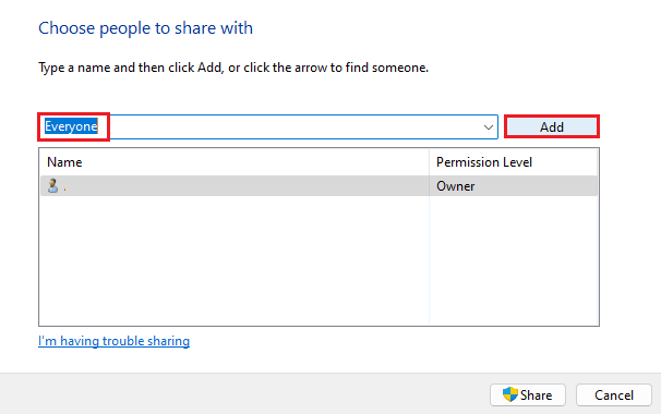 pencereli paylaşım dosyasındaki herkesi ekleyin. Windows 10'da Kurulum Hatası OBS'yi Düzeltin