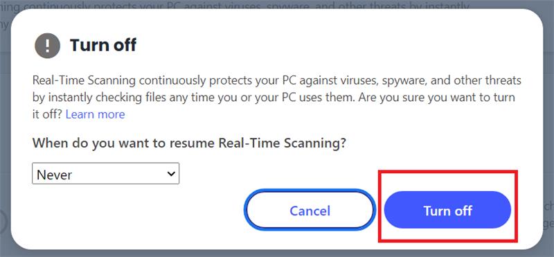 Aby wyłączyć ochronę, kliknij przycisk Wyłącz | jak tymczasowo wyłączyć program antywirusowy?