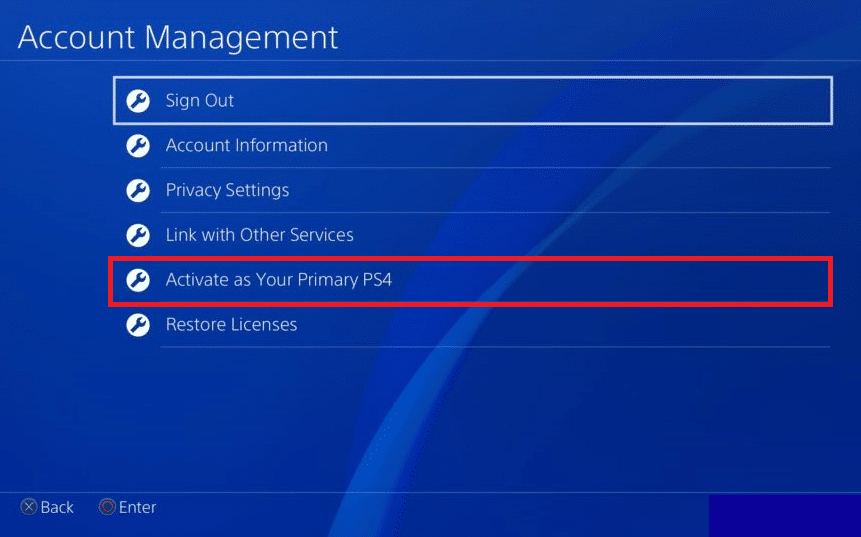 Scegli l'opzione Attiva come PS4 principale | Come rimuovo il mio account PSN da un'altra PS4