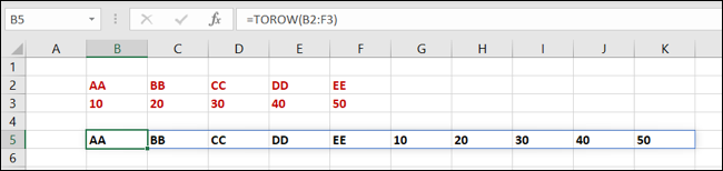 Fungsi TOROW di Excel