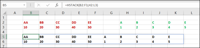 Funzione HSTACK in Excel