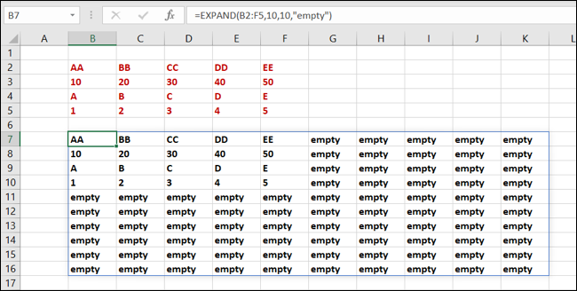 ฟังก์ชัน EXPAND พร้อมค่าแพด