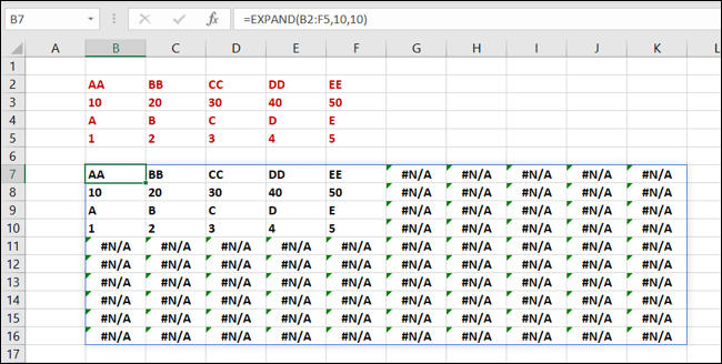 Função EXPAND no Excel