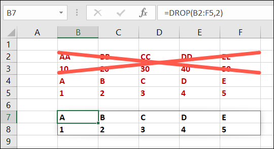 Funzione DROP per le righe