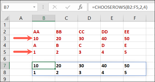 Função CHOOSEROWS no Excel