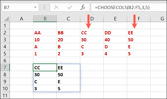 Função CHOOSECOLS no Excel