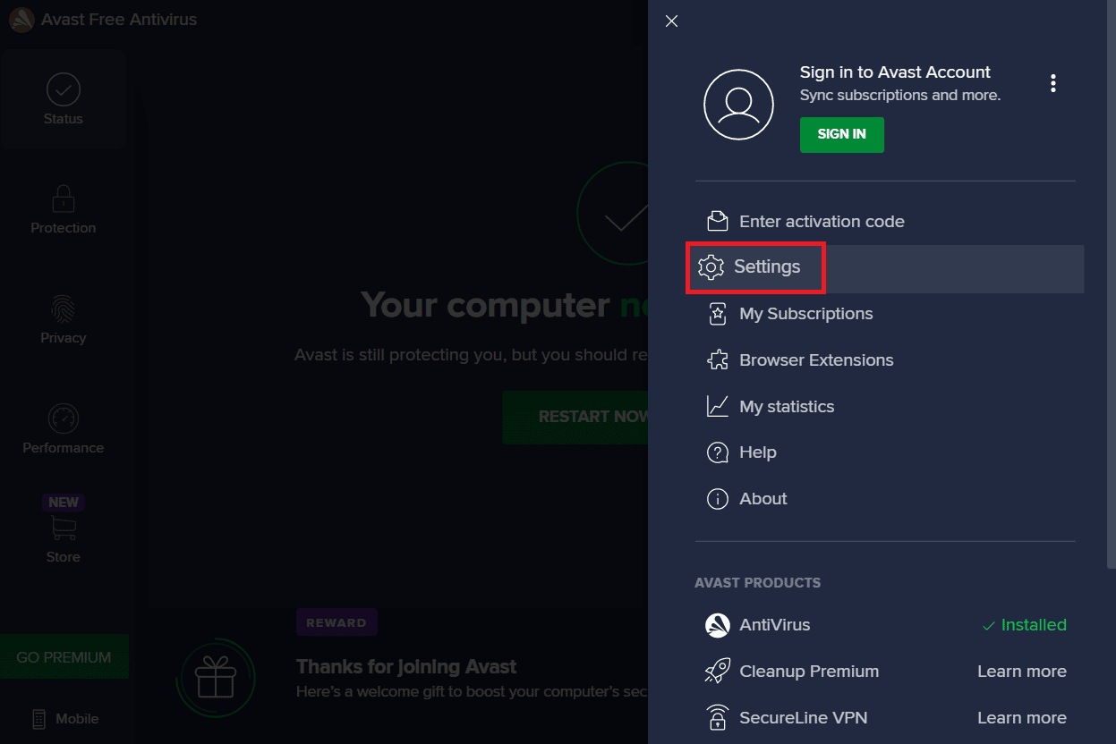 คลิกที่การตั้งค่า แก้ไขข้อผิดพลาด Steam 53 ใน Windows 10