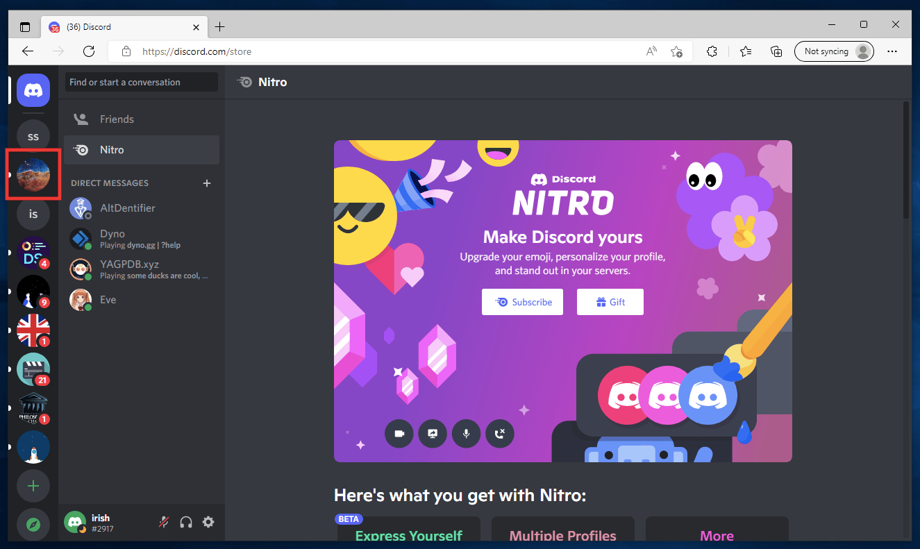 คลิกที่ไอคอนเซิร์ฟเวอร์ของคุณ 6 วิธีในการรับฟรี Discord Nitro