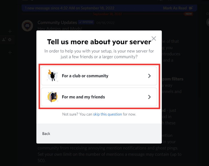 Seleccione la categoría según sus requisitos y luego elija la opción Para mí y mis amigos o Para un club o comunidad. 6 formas de obtener Discord Nitro gratis