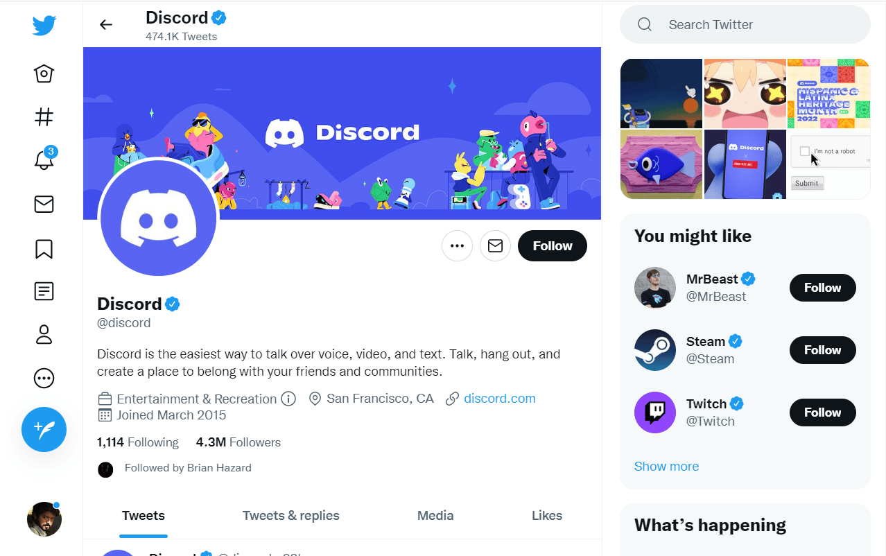 discord página de twitter