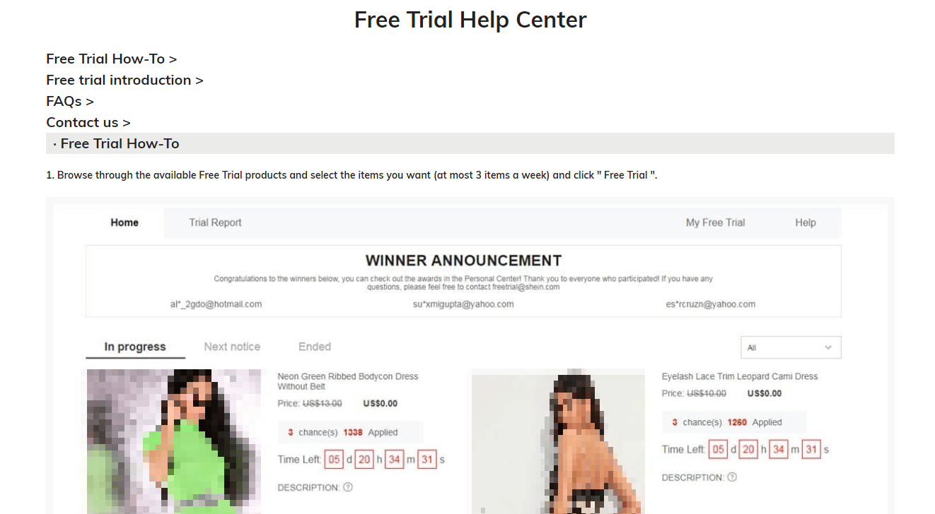 Справочный центр бесплатной пробной версии Shein