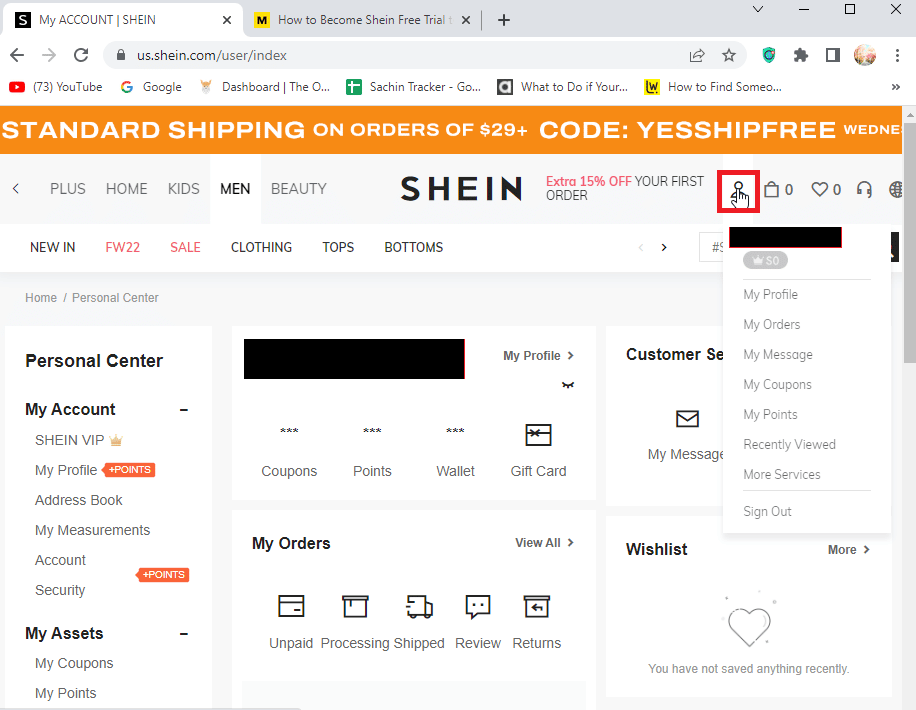haga clic en el icono de la foto de perfil. Cómo obtener el cupón de prueba gratis de SHEIN