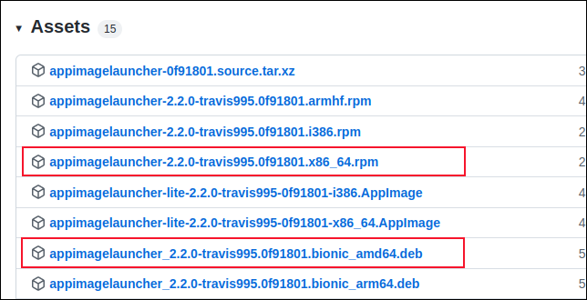 I link per il download di AppImageLauncher RPM e DEB