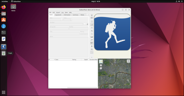 L'applicazione Subsurface in esecuzione da un'AppImage