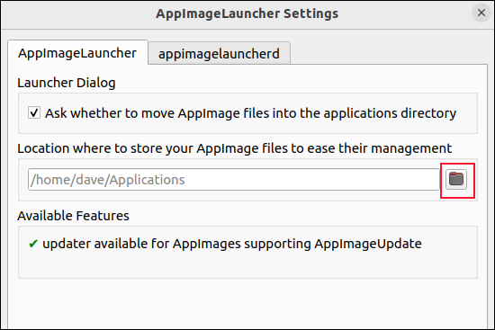 AppImageLauncher のメイン画面