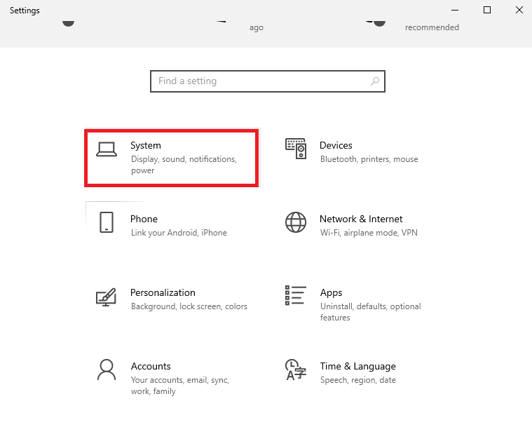 haga clic en la configuración del sistema. Arreglar 144Hz que no aparece en Windows 10