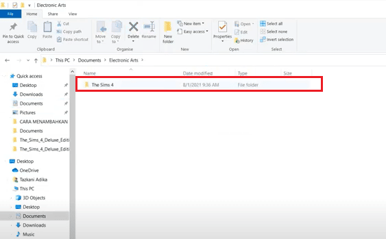 คลิกที่โฟลเดอร์ The Sims 4