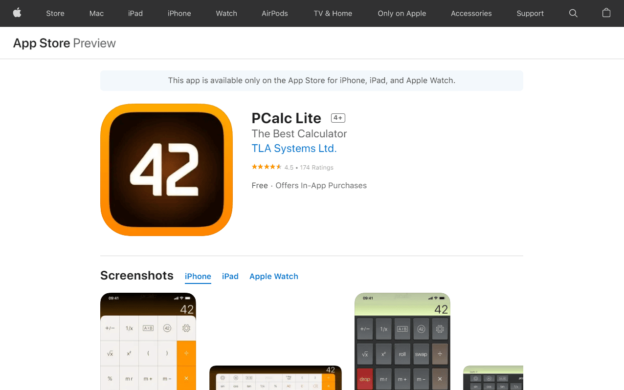 PCCalc Lite. En İyi 50 En İyi Ücretsiz iPhone Uygulaması