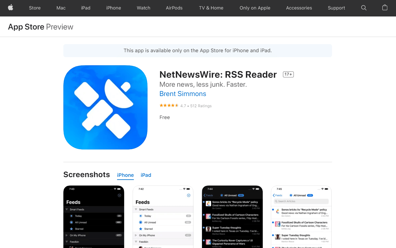 NetNewsWire. Las 50 mejores aplicaciones gratuitas para iPhone