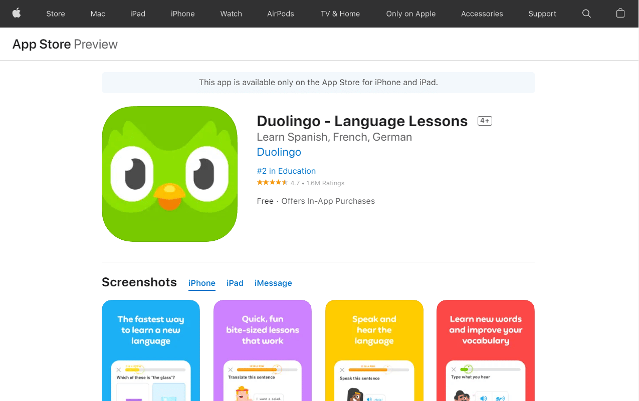 Cours de langue DuoLingo. Top 50 des meilleures applications iPhone gratuites