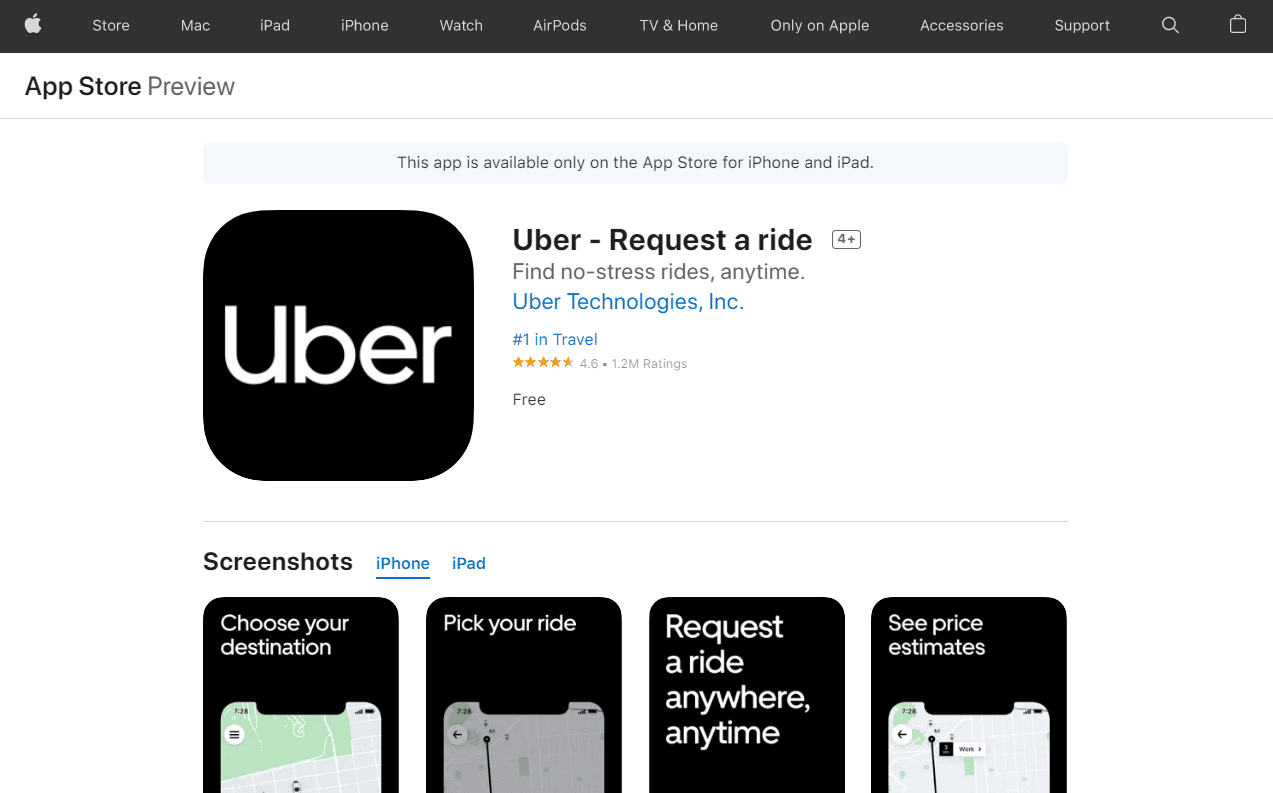 Uber. Las 50 mejores aplicaciones gratuitas para iPhone