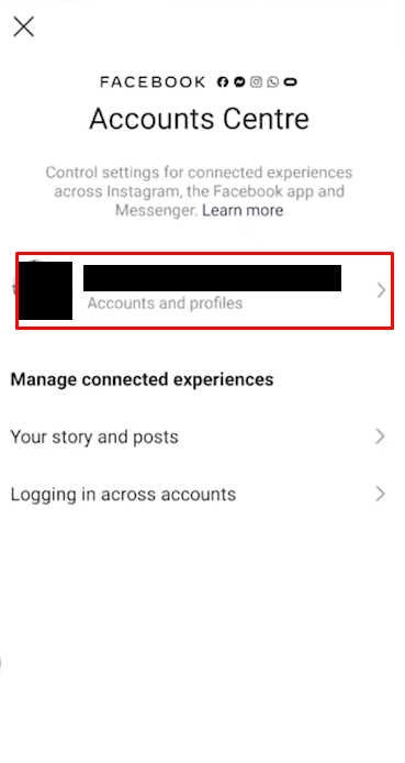 toca la cuenta de Facebook que tienes vinculada a tu Instagram | Cómo desinstalar una actualización en Instagram