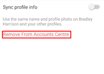 หลังจากเลือกบัญชี Facebook ของคุณแล้ว ให้แตะที่ Remove From Accounts Center