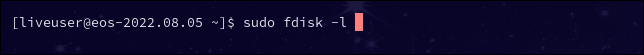 Utilizzo del comando sudo fdisk -l per elencare partizioni e dispositivi