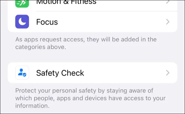 Opção Verificação de segurança em Configurações do iPhone