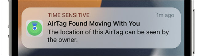 Notification "AirTag trouvé en mouvement avec vous"