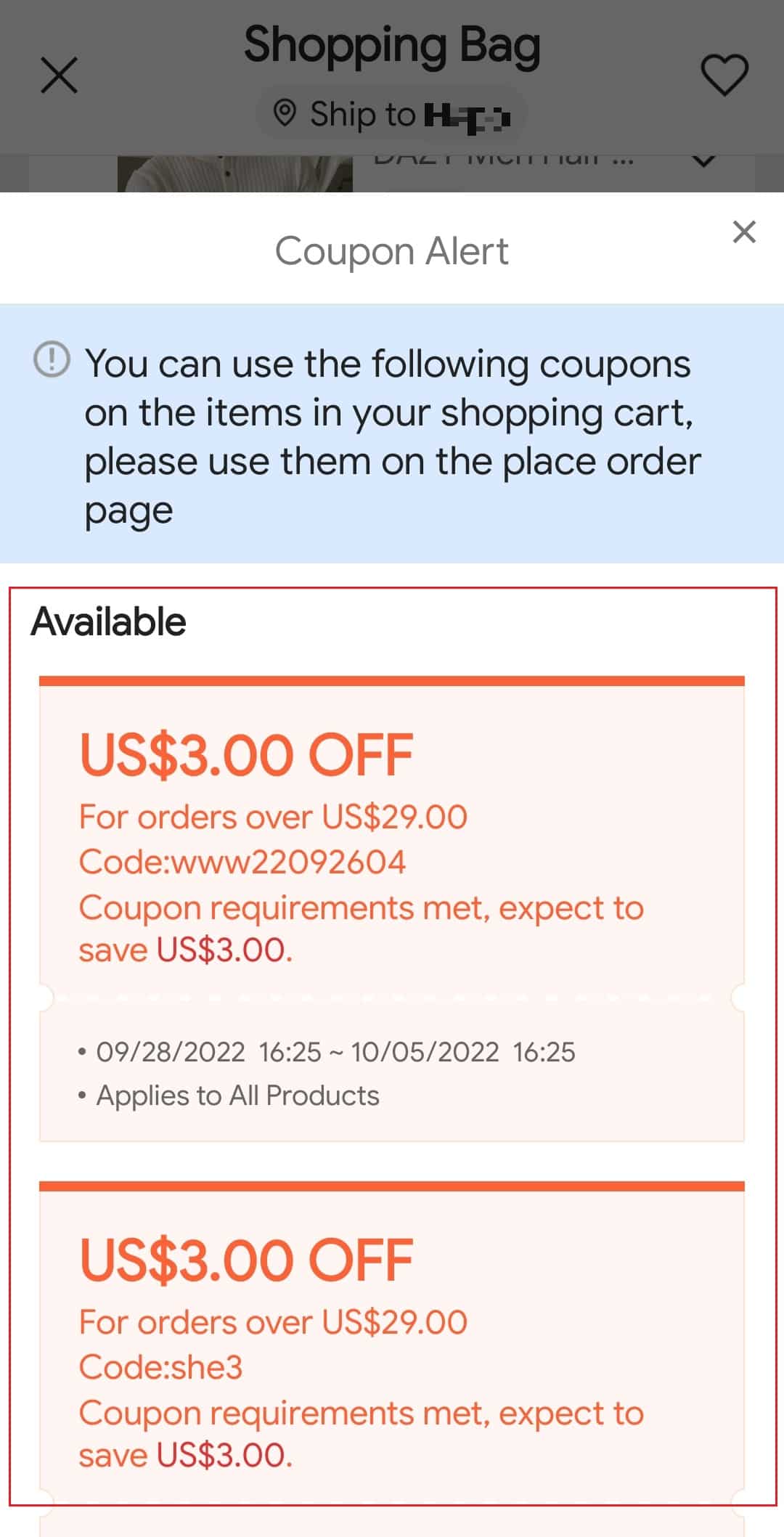 SHEIN Coupons disponibles