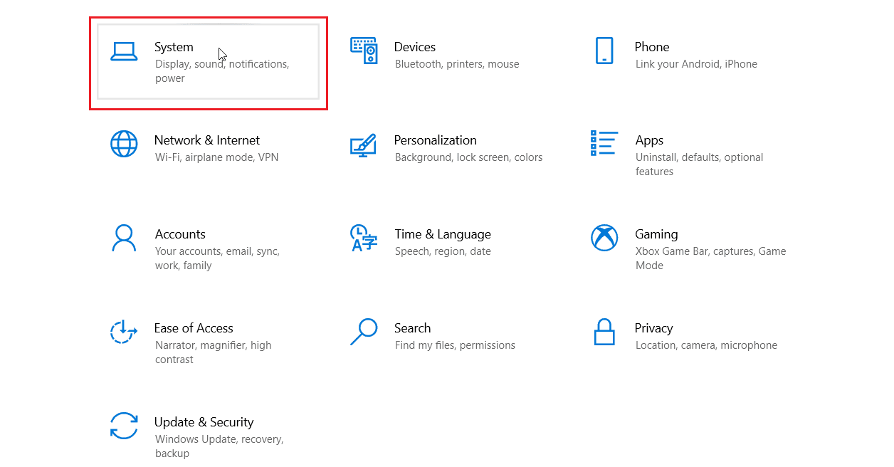 haga clic en sistema en el menú de configuración