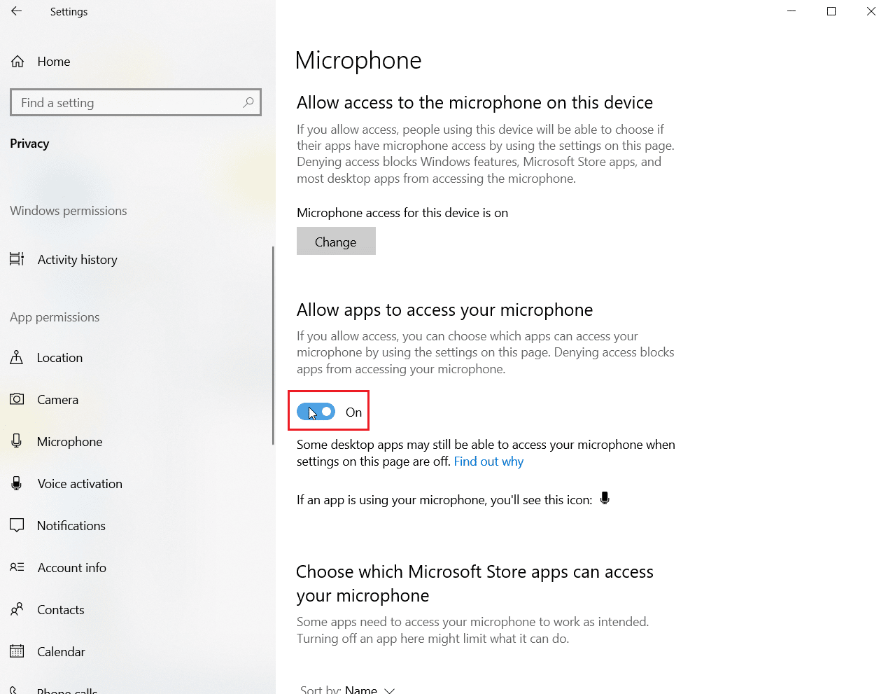 activez Autoriser les applications à accéder à votre microphone. Correction du casque SADES ne fonctionnant pas sous Windows 10