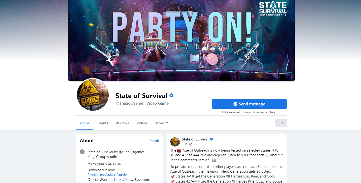 State of Survival フェイスブックページ