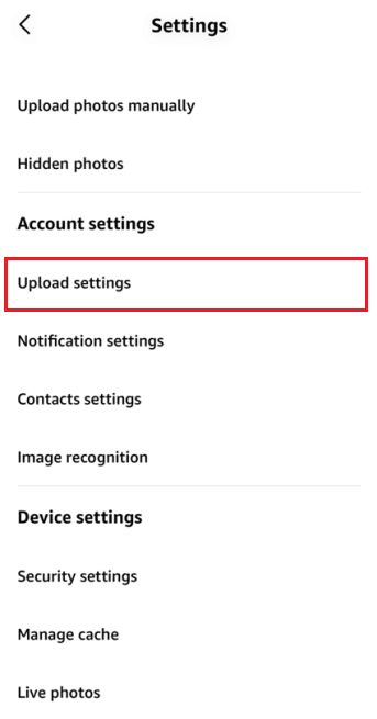 Tippen Sie auf Upload-Einstellungen
