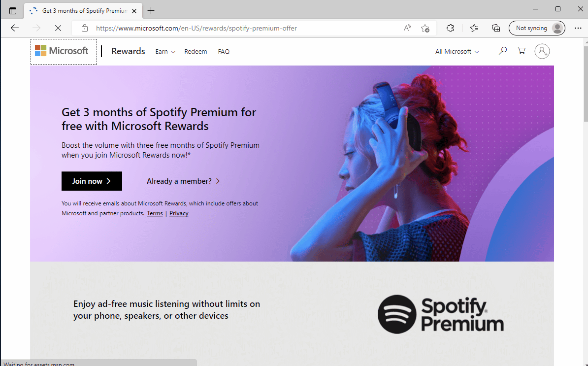 Spotify premium de graça com o Microsoft Rewards