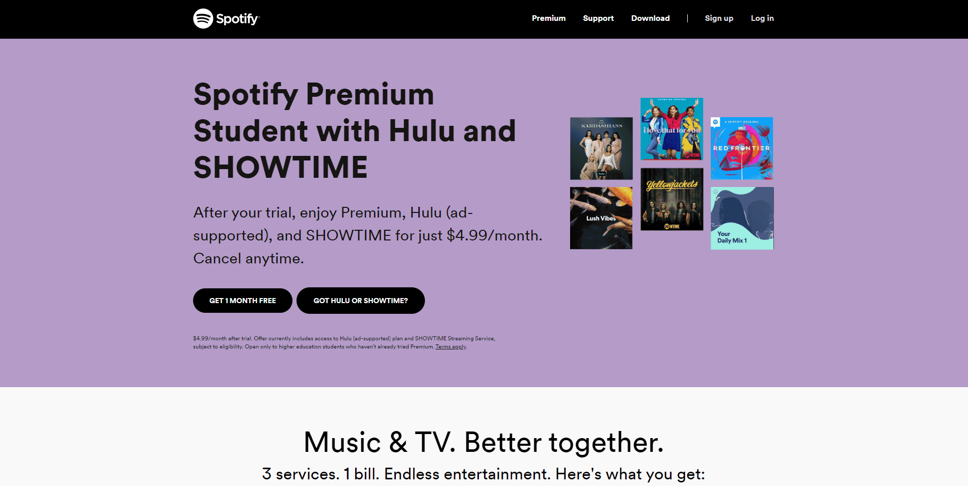 Pagina Spotify Premium per studenti