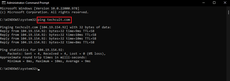 comando ping in cmd