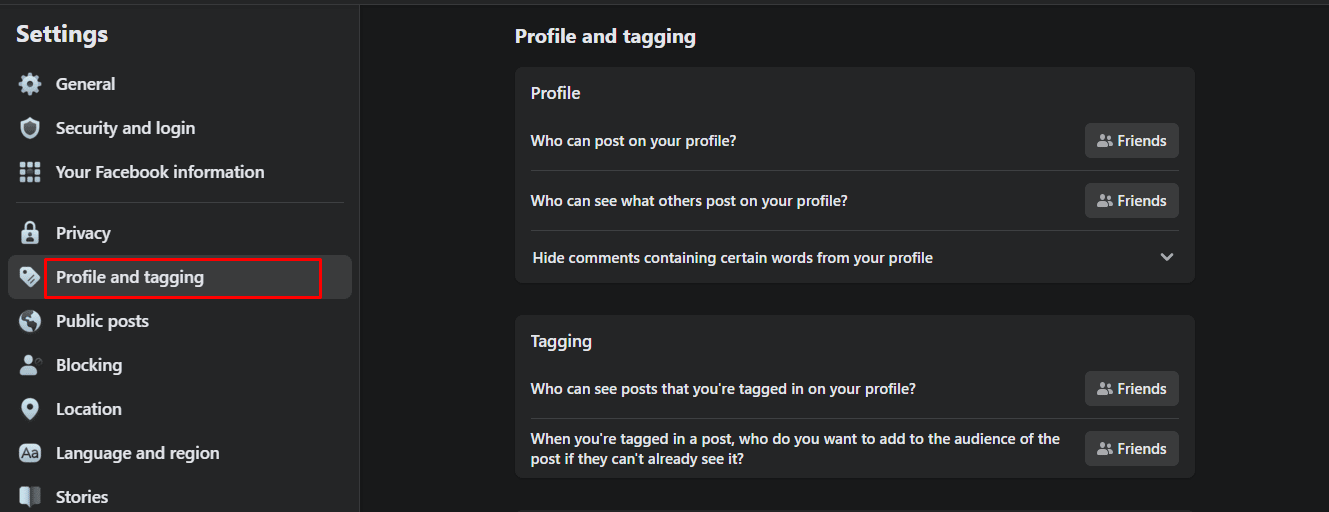 Cliquez sur l'option Profil et marquage dans la barre de menu de gauche, passez à l'onglet Profil et marquage pour accéder à d'autres options de paramètres de confidentialité importantes. Comment désactiver le direct sur Facebook ? 17