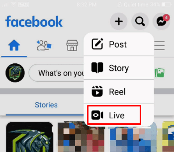 Ketuk opsi Live, yang ada di bagian atas Beranda Facebook Anda. menyisih dari pemberitahuan video langsung