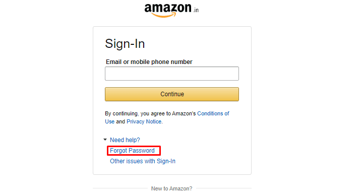 haga clic en Olvidé mi contraseña | Cómo cambiar el correo electrónico en Amazon | recuperar una cuenta antigua de Amazon