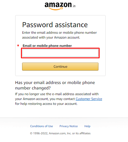Agora insira seu endereço de e-mail registrado e a Amazon enviará um OTP em seu e-mail.